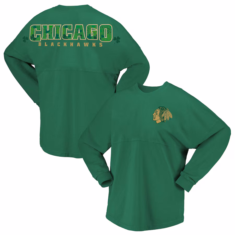 Women's Chicago Blackhawks Fanatics Kelly Green St. Patrick's Day Spirit Jersey T-Shirt - ujerseystore