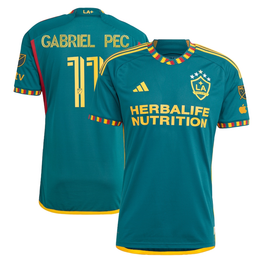 Men's LA Galaxy Gabriel Pec adidas Green 2024 LA Kit Authentic Player Jersey - ujerseystore