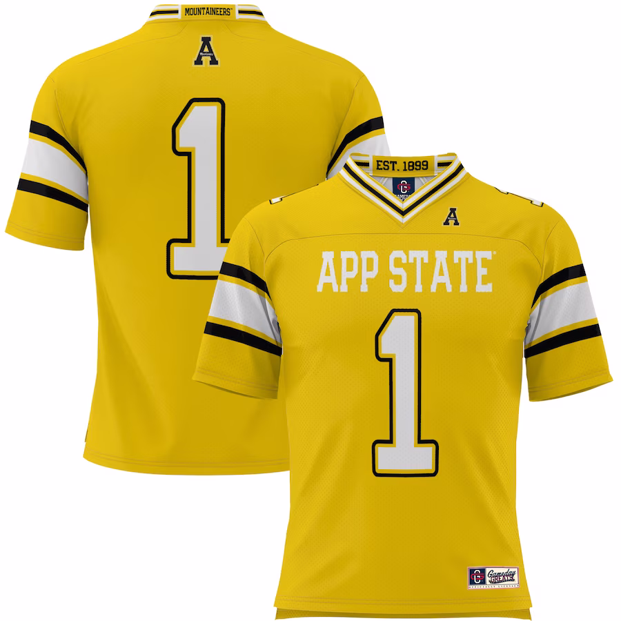 #1 Appalachian State Mountaineers GameDay Greats Endzone Football Jersey - Gold - ujerseystore