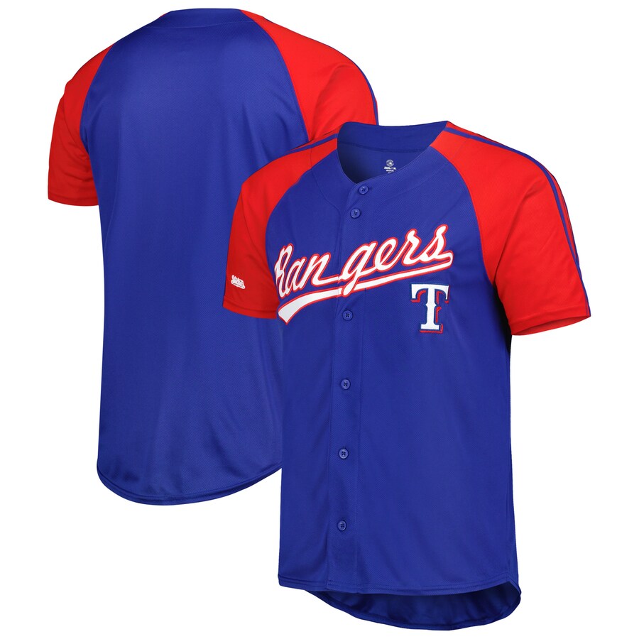 Men's Texas Rangers Stitches Royal Button-Down Raglan Fashion Jersey - ujerseystore