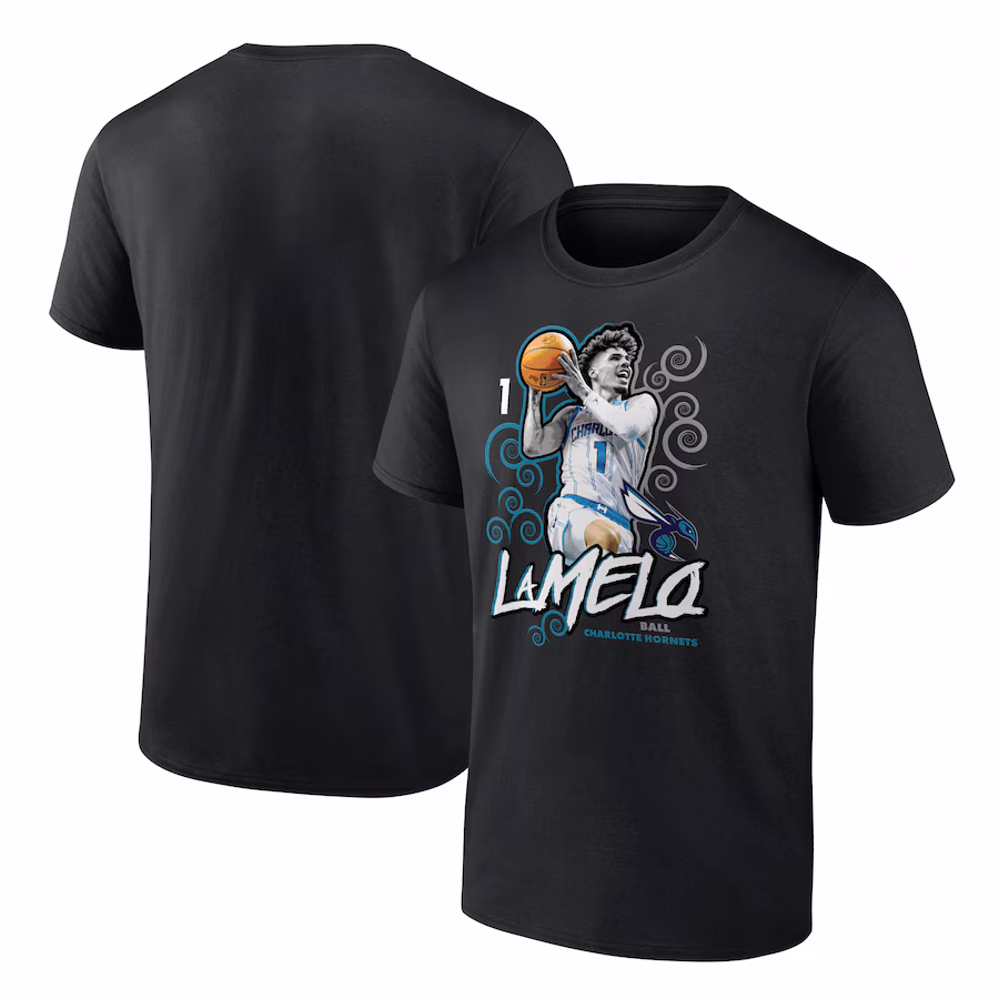 Men's Charlotte Hornets LaMelo Ball Black Player Name & Number Competitor T-Shirt - ujerseystore