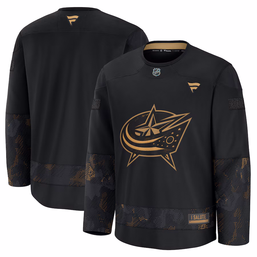 Men's Columbus Blue Jackets Fanatics Black 2024 Military Appreciation Practice Jersey - ujerseystore