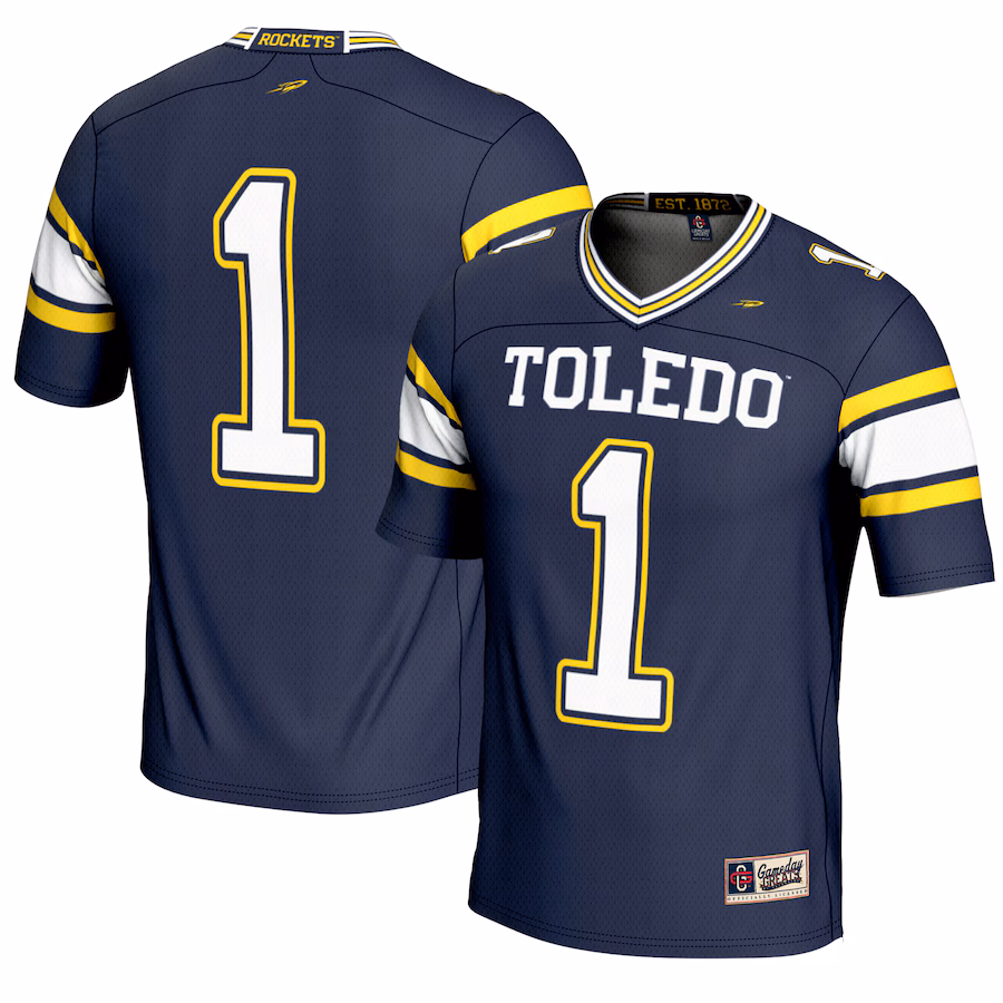Men's GameDay Greats #1 Navy Toledo Rockets Endzone Football Jersey - ujerseystore