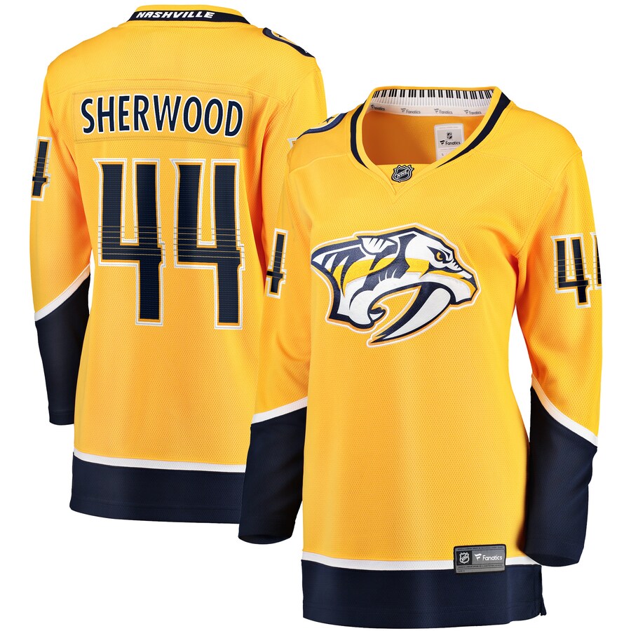 Women's Nashville Predators Kiefer Sherwood Fanatics Branded Gold Home Breakaway Player Jersey - ujerseystore