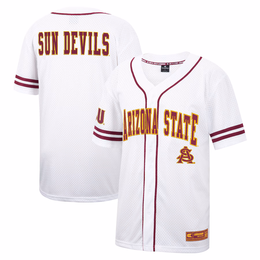 Men's Colosseum White Arizona State Sun Devils Free Spirited Mesh Button-Up Baseball Jersey - ujerseystore
