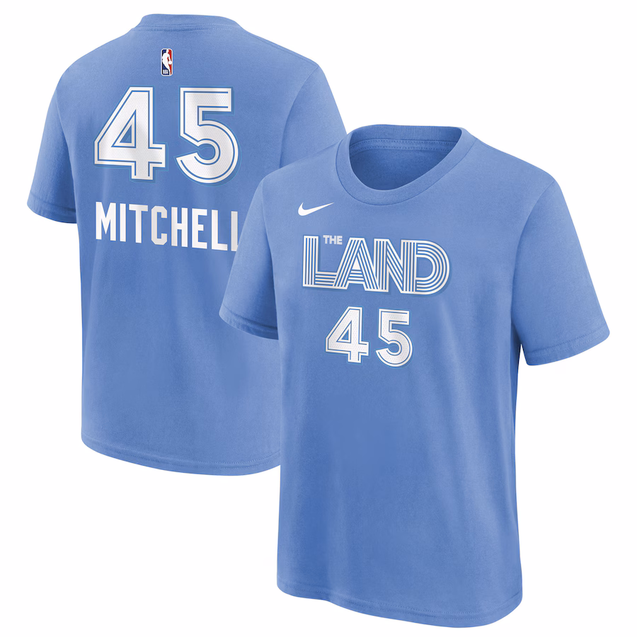 Youth Cleveland Cavaliers Donovan Mitchell Nike Light Blue 2024/25 City Edition Name & Number T-Shirt - ujerseystore