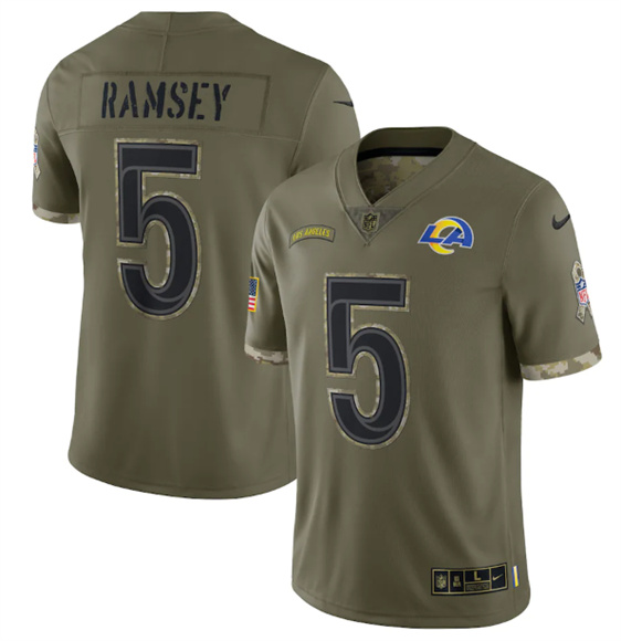 Men's Los Angeles Rams #5 Jalen Ramsey 2022 Olive Salute To Service Limited Stitched Jersey - ujerseystore