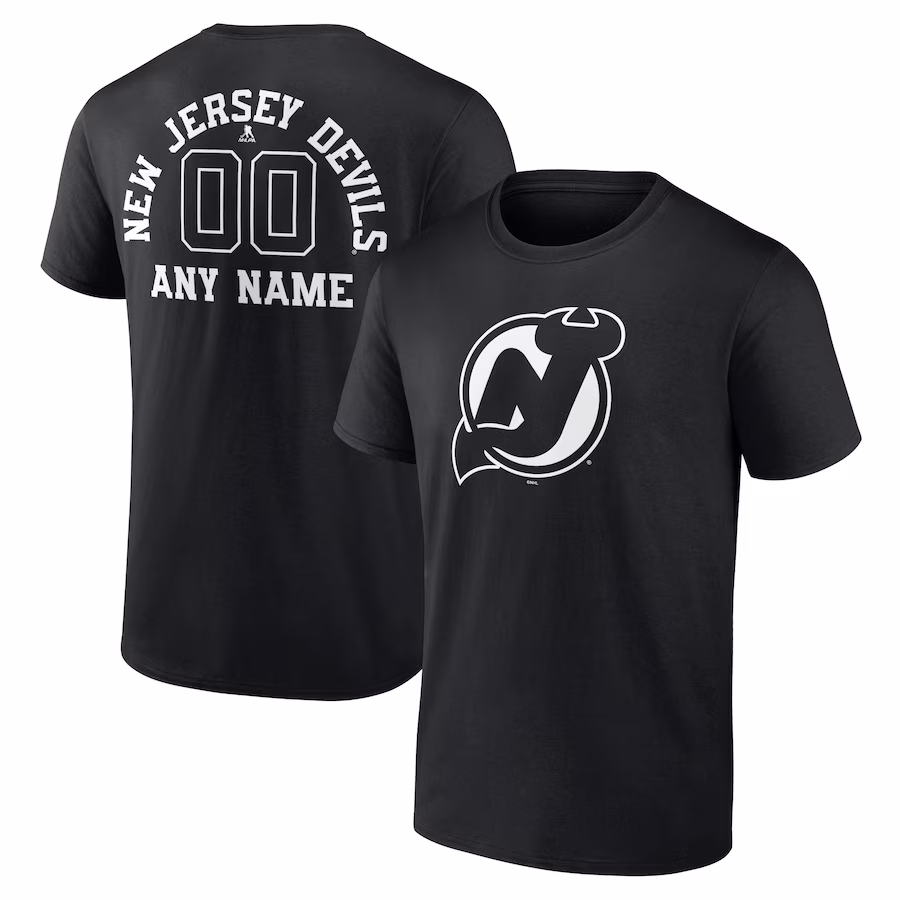 Men's New Jersey Devils Black Personalized Name & Number Monochrome T-Shirt - ujerseystore