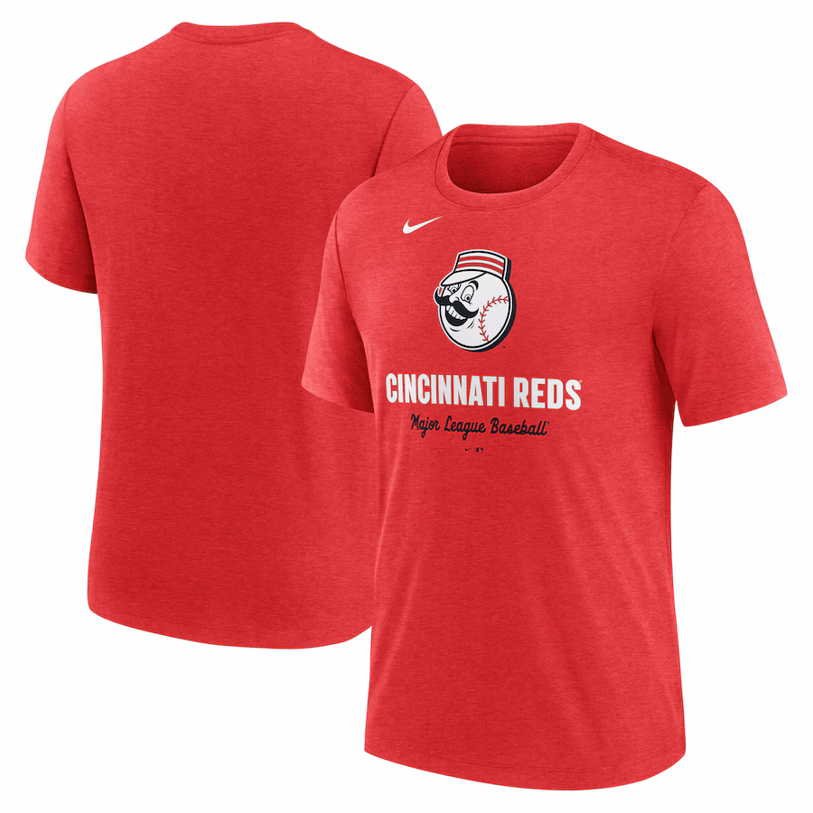 Men's Cincinnati Reds Nike Heather Red Logo Tri-Blend T-Shirt - ujerseystore