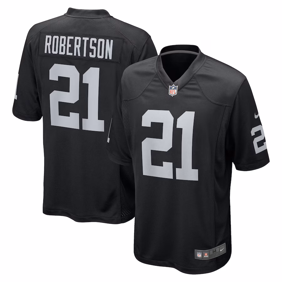 Men's Las Vegas Raiders Amik Robertson Nike Black Team Game Jersey - ujerseystore