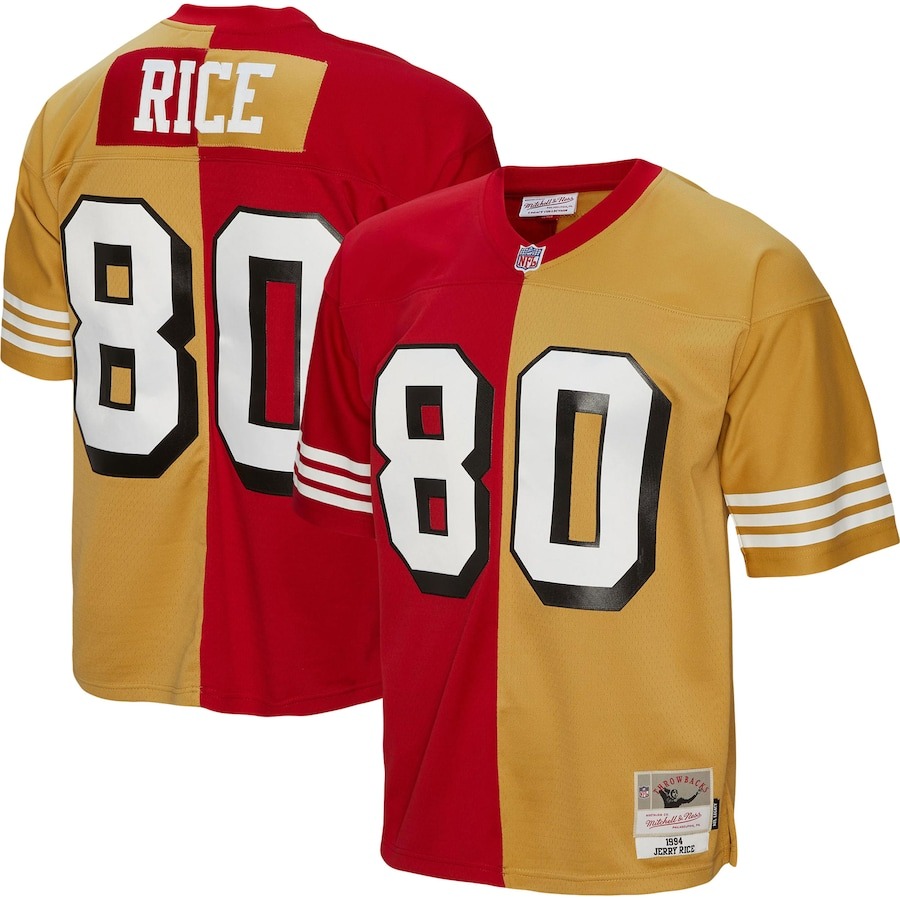 Men's San Francisco 49ers Jerry Rice Mitchell & Ness Scarlet/Gold 1994 Split Legacy Replica Jersey - ujerseystore