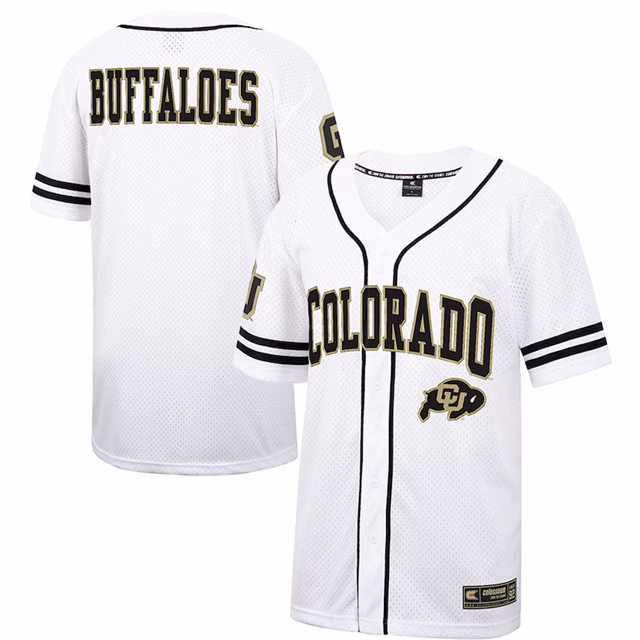 Colorado Buffaloes Colosseum Free Spirited Mesh Button-Up Baseball Jersey - White - ujerseystore