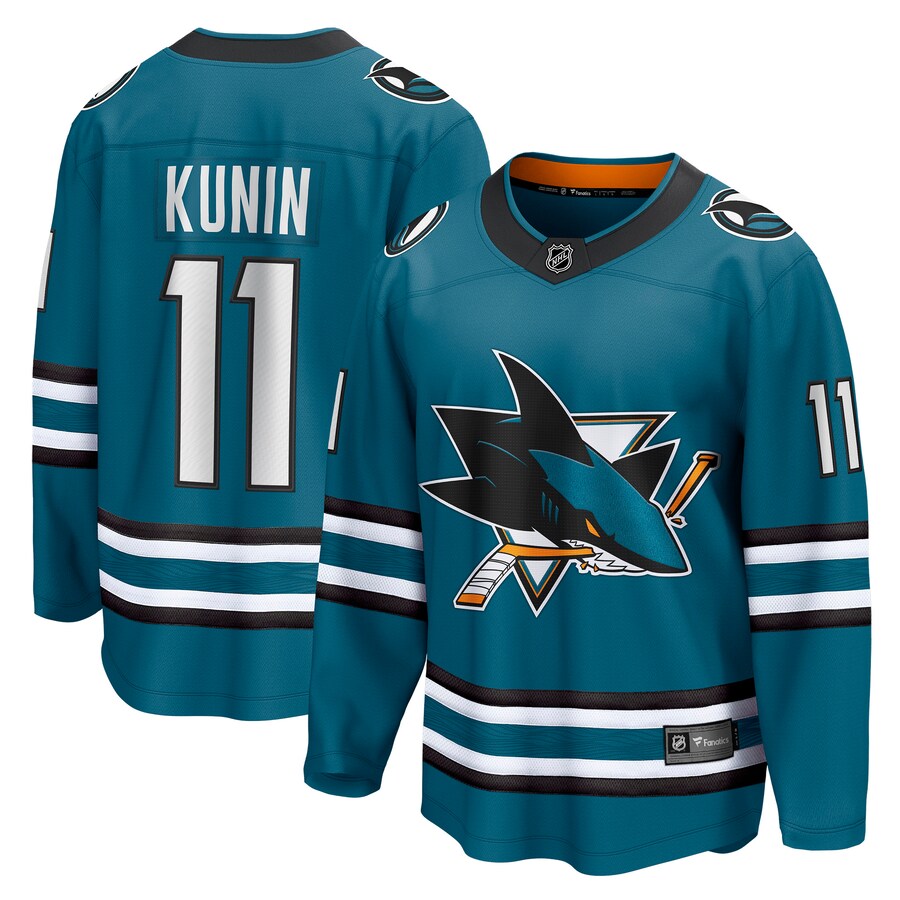 Men's San Jose Sharks Luke Kunin Fanatics Branded Teal Home Breakaway Player Jersey - ujerseystore