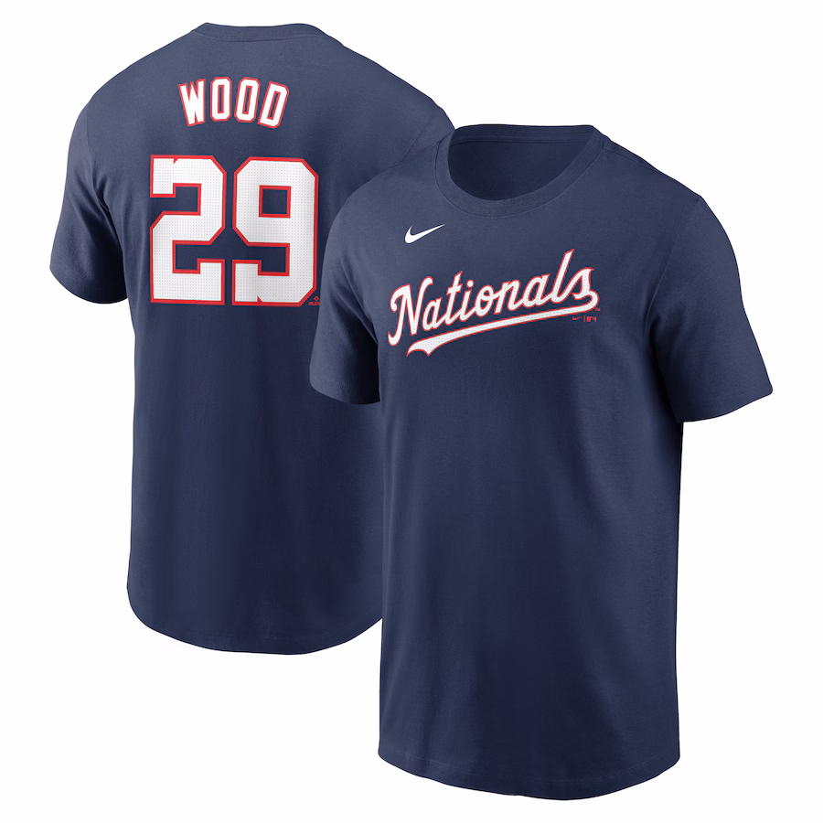 Men's Washington Nationals James Wood Nike Navy Fuse Name & Number T-Shirt - ujerseystore