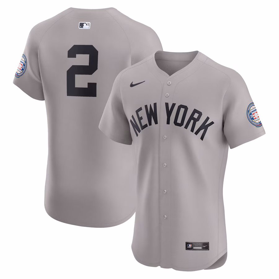 Men's New York Yankees Derek Jeter Nike Gray Road 2020 Hall of Fame Induction Patch Elite Player Jersey - ujerseystore
