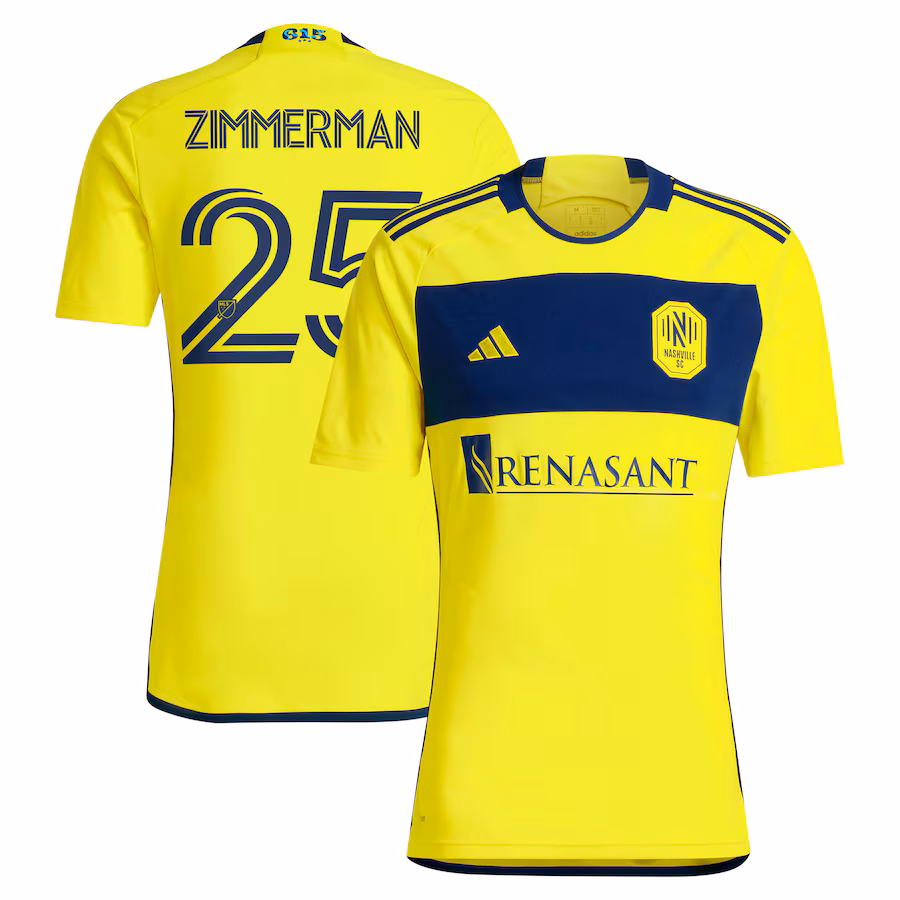Men's Nashville SC Walker Zimmerman adidas Yellow 2024 The 615 Kit Replica Player Jersey - ujerseystore