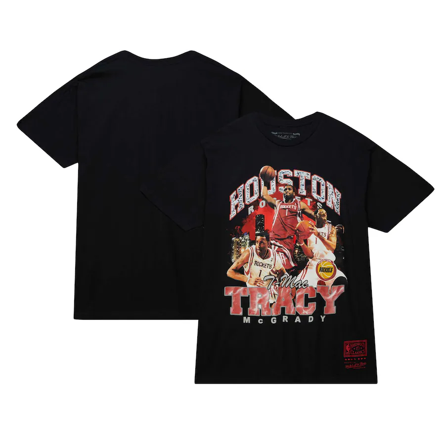 Men's Houston Rockets Tracy McGrady Mitchell & Ness Black Hardwood Classics Bling Concert Player T-Shirt - ujerseystore