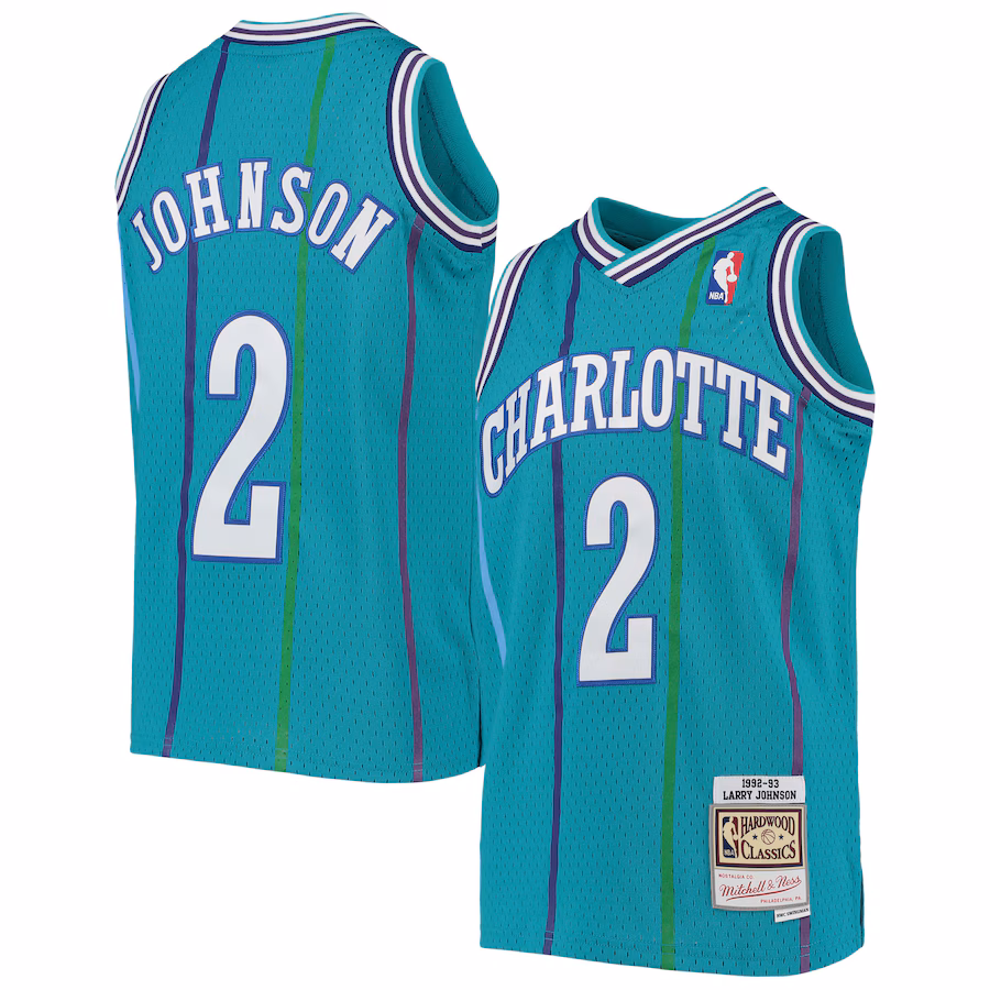 Youth Charlotte Hornets Larry Johnson Mitchell & Ness Teal 1992/93 Hardwood Classics Swingman Jersey - ujerseystore