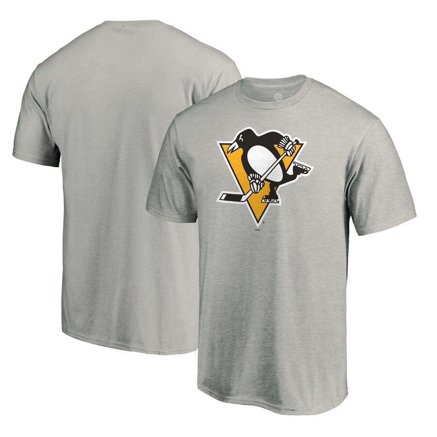Men's Pittsburgh Penguins Ash Team Primary Logo 2 T-Shirt - ujerseystore