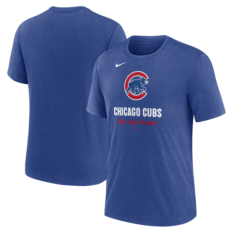 Men's Chicago Cubs Nike Heather Royal Logo Tri-Blend T-Shirt - ujerseystore