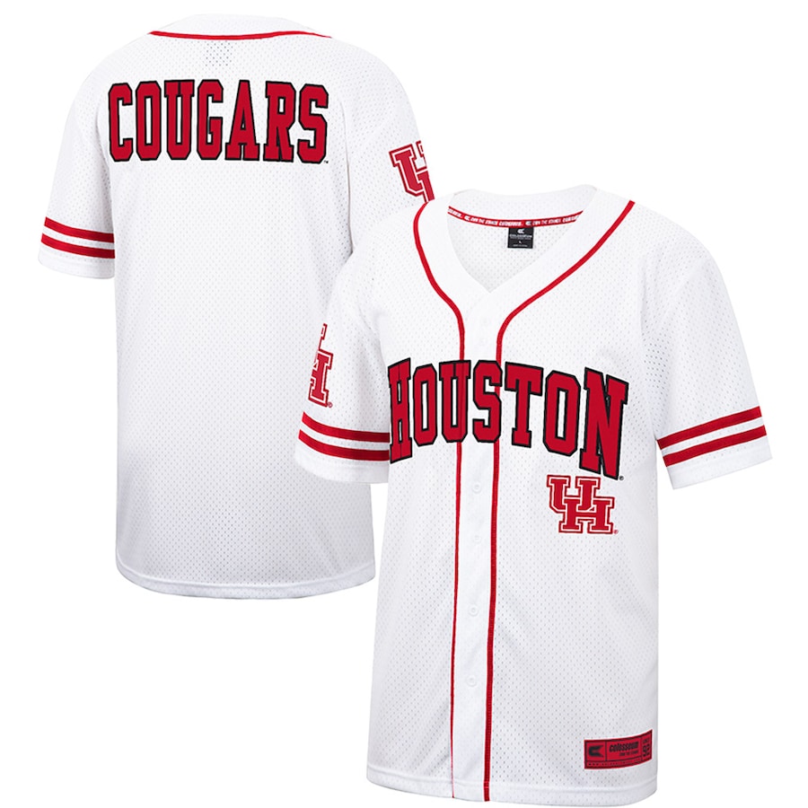 Men's Colosseum White Houston Cougars Free Spirited Mesh Button-Up Baseball Jersey - ujerseystore