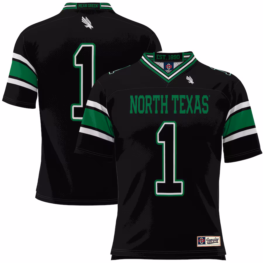 Youth GameDay Greats #1 Black North Texas Mean Green Football Jersey - ujerseystore