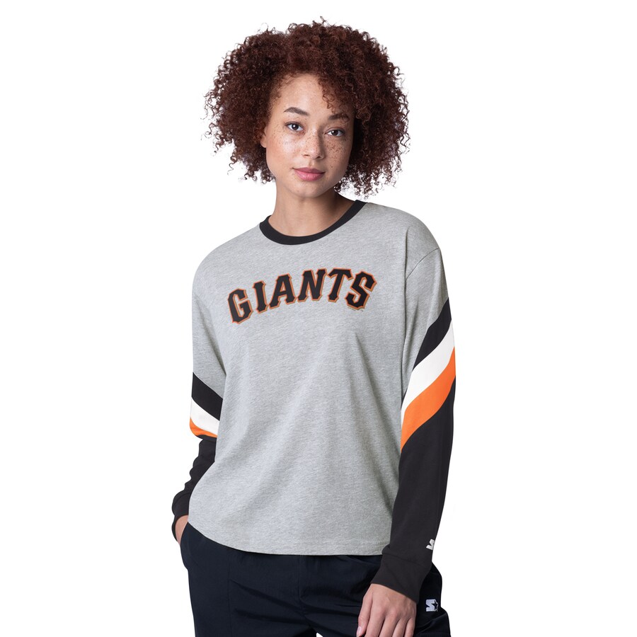 Women's San Francisco Giants Starter Heather Gray Triple A Fashion Color Block Long Sleeve Top - ujerseystore