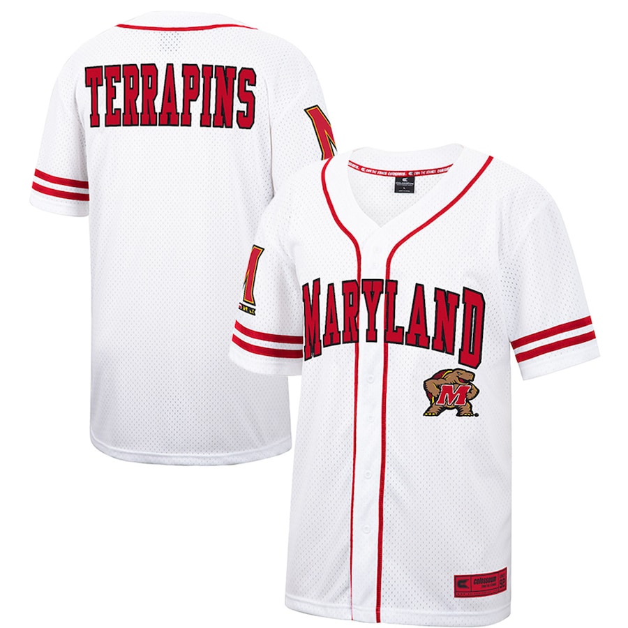 Men's Colosseum White Maryland Terrapins Free Spirited Mesh Button-Up Baseball Jersey - ujerseystore