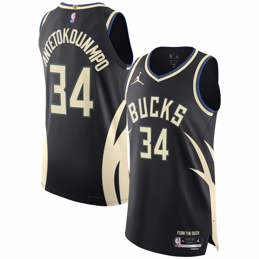 Men's Milwaukee Bucks Giannis Antetokounmpo Jordan Brand Black Authentic Player Jersey - Statement Edition - ujerseystore