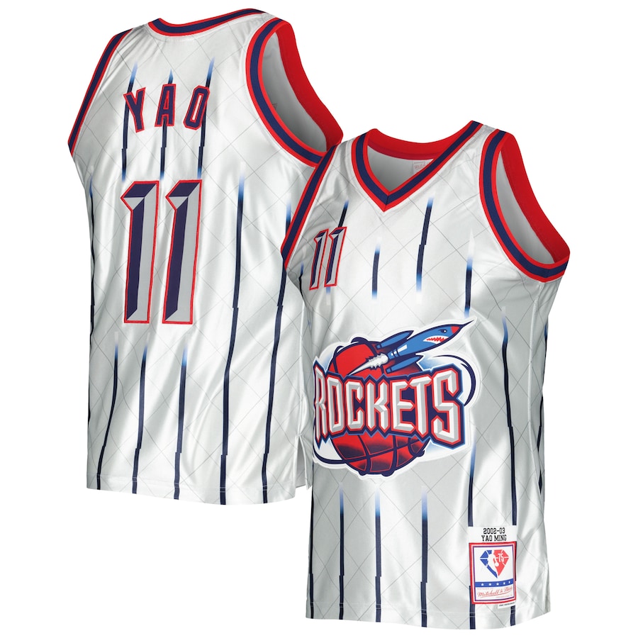 Men's Houston Rockets Yao Ming Mitchell & Ness Platinum 2002/03 Hardwood Classics 75th Anniversary Swingman Jersey - ujerseystore