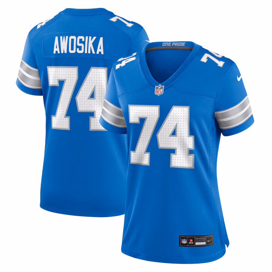 Women's Detroit Lions Kayode Awosika Nike Blue Team Game Jersey - ujerseystore
