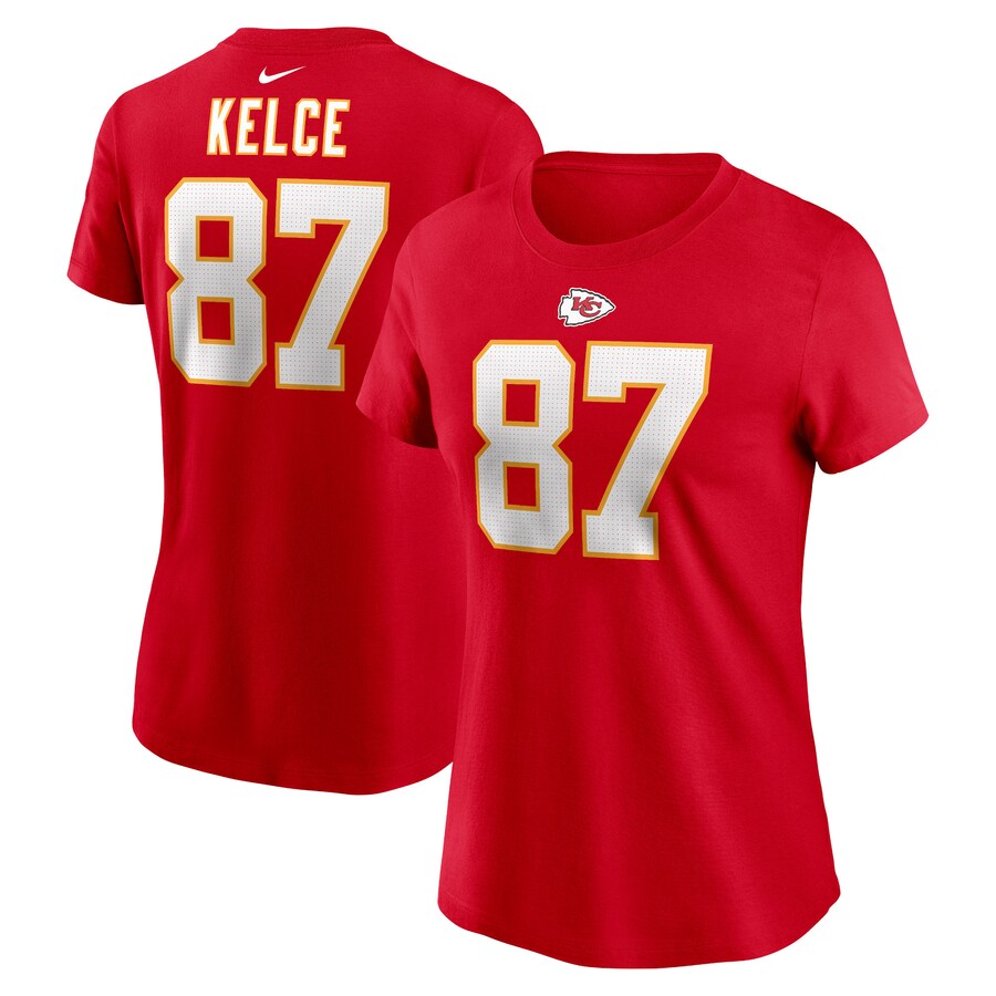 Women's Kansas City Chiefs Travis Kelce Nike Red Player Name & Number T-Shirt - ujerseystore