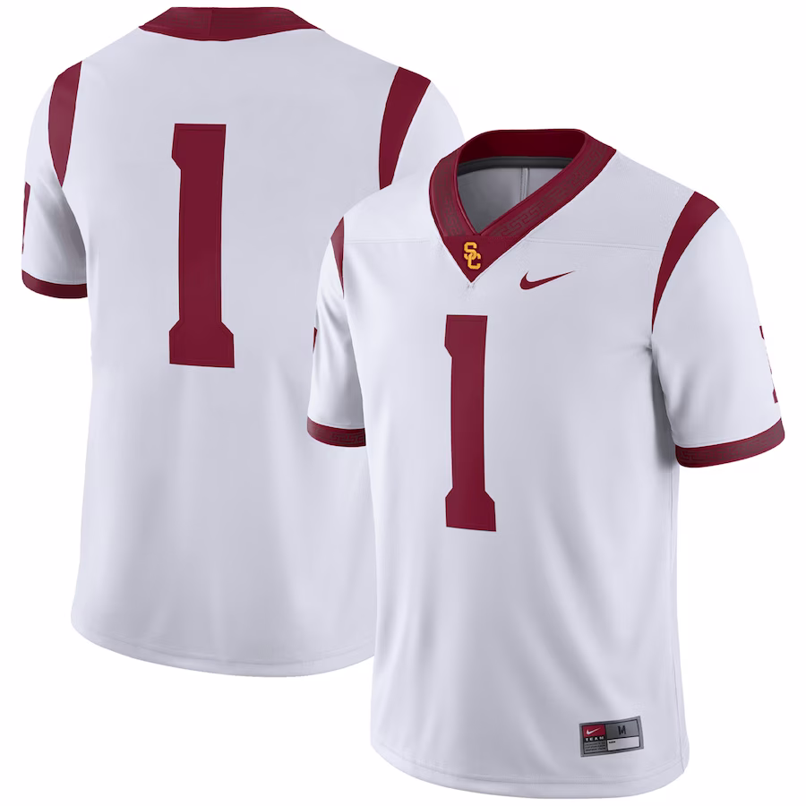 USC Trojans Nike #1 Away Game Jersey - White - ujerseystore