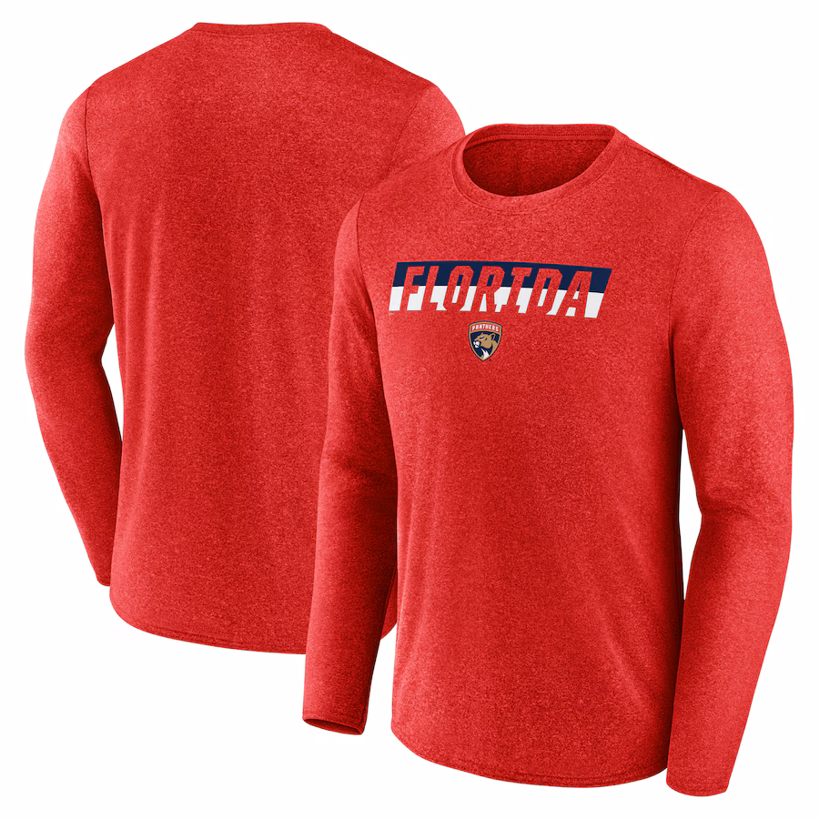 Men's Florida Panthers Fanatics Heather Red Transition Long Sleeve T-Shirt - ujerseystore
