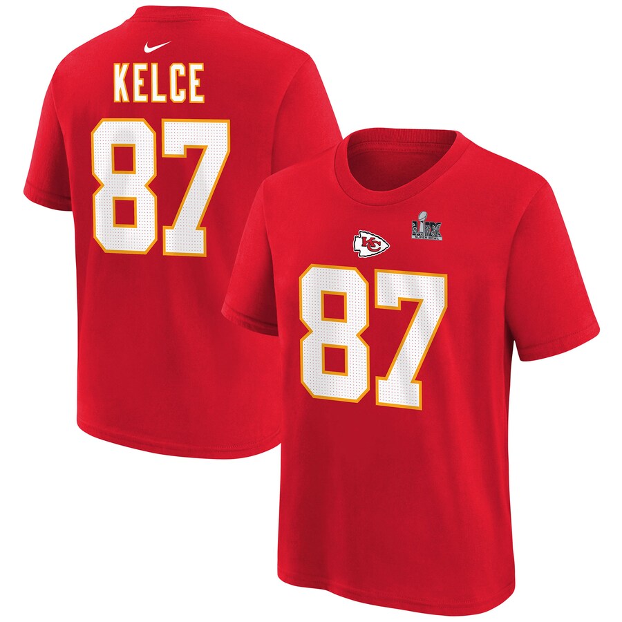 Youth Kansas City Chiefs Travis Kelce Nike Red Super Bowl LIX Player Name & Number T-Shirt - ujerseystore