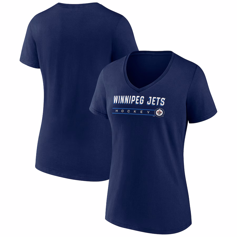 Women's Winnipeg Jets Fanatics Navy V-Neck T-Shirt - ujerseystore