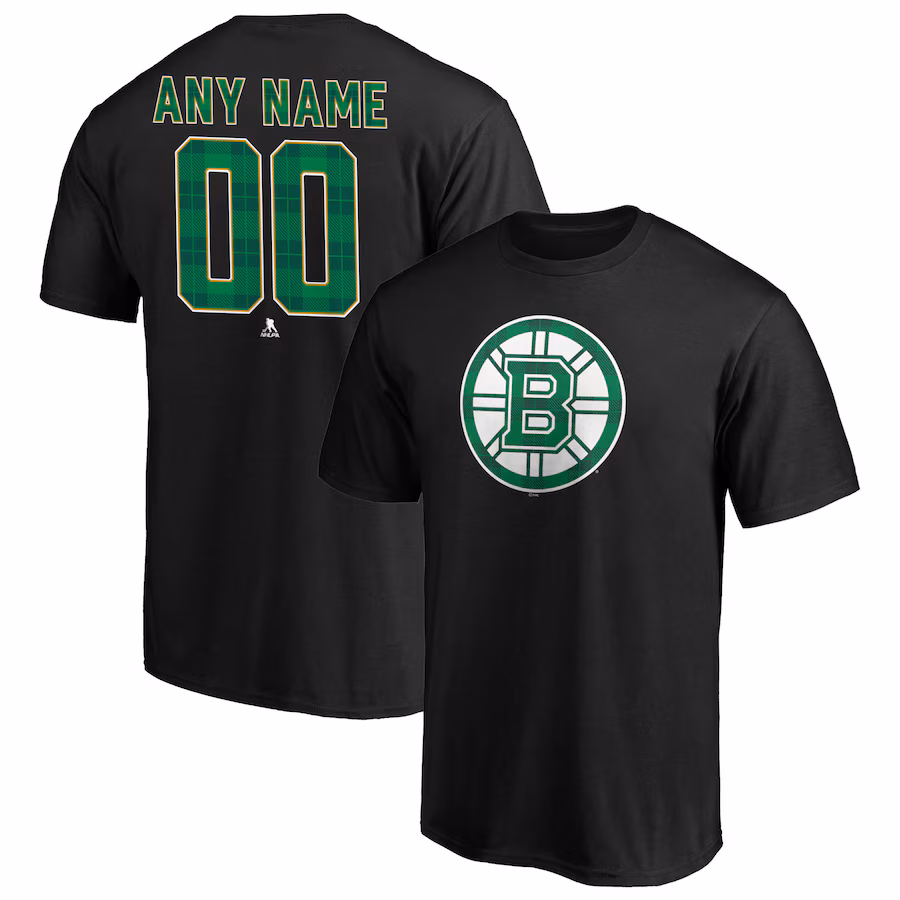 Men's Boston Bruins Black Emerald Plaid Personalized Name & Number T-Shirt - ujerseystore