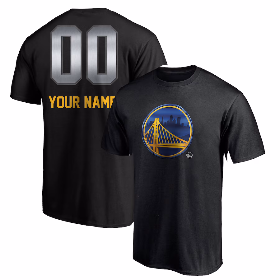 Men's Golden State Warriors Black Midnight Mascot Personalized Name & Number T-Shirt - ujerseystore
