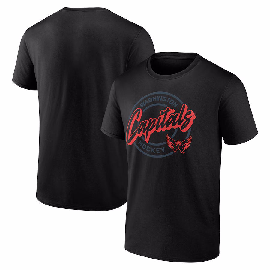 Men's Washington Capitals Black Color Block Puck T-Shirt - ujerseystore