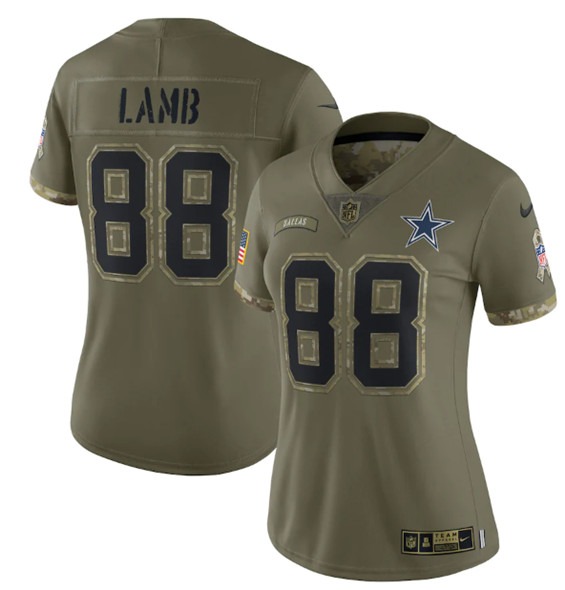 Women's Dallas Cowboys #88 CeeDee Lamb 2022 Olive Salute To Service Limited Stitched Jersey(Run Small) - ujerseystore