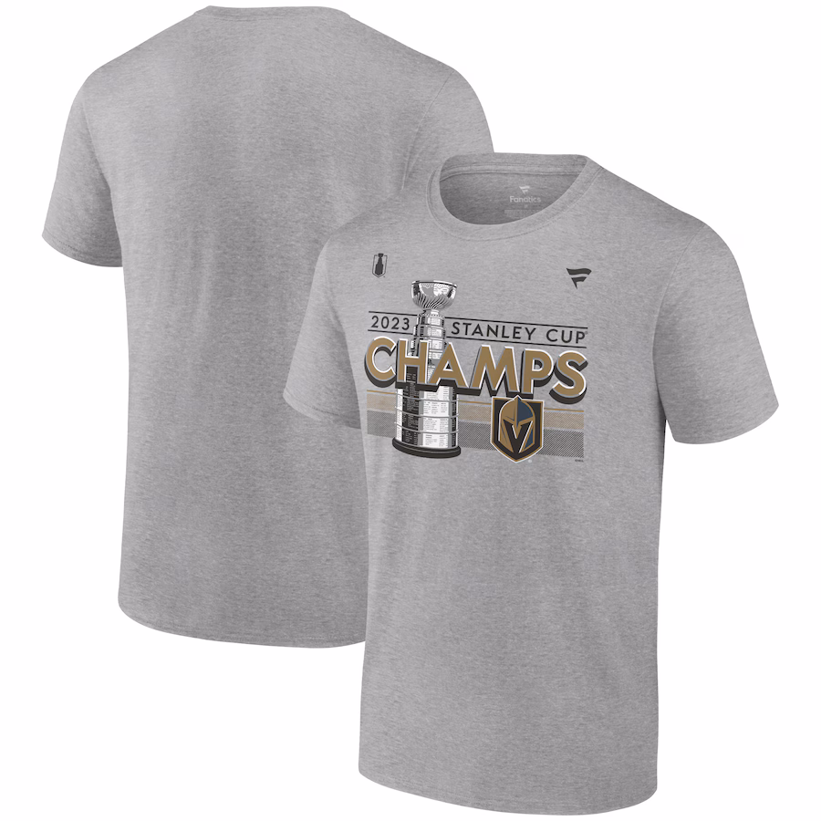 Men's Vegas Golden Knights Fanatics Heather Gray 2023 Stanley Cup Champions Locker Room T-Shirt - ujerseystore
