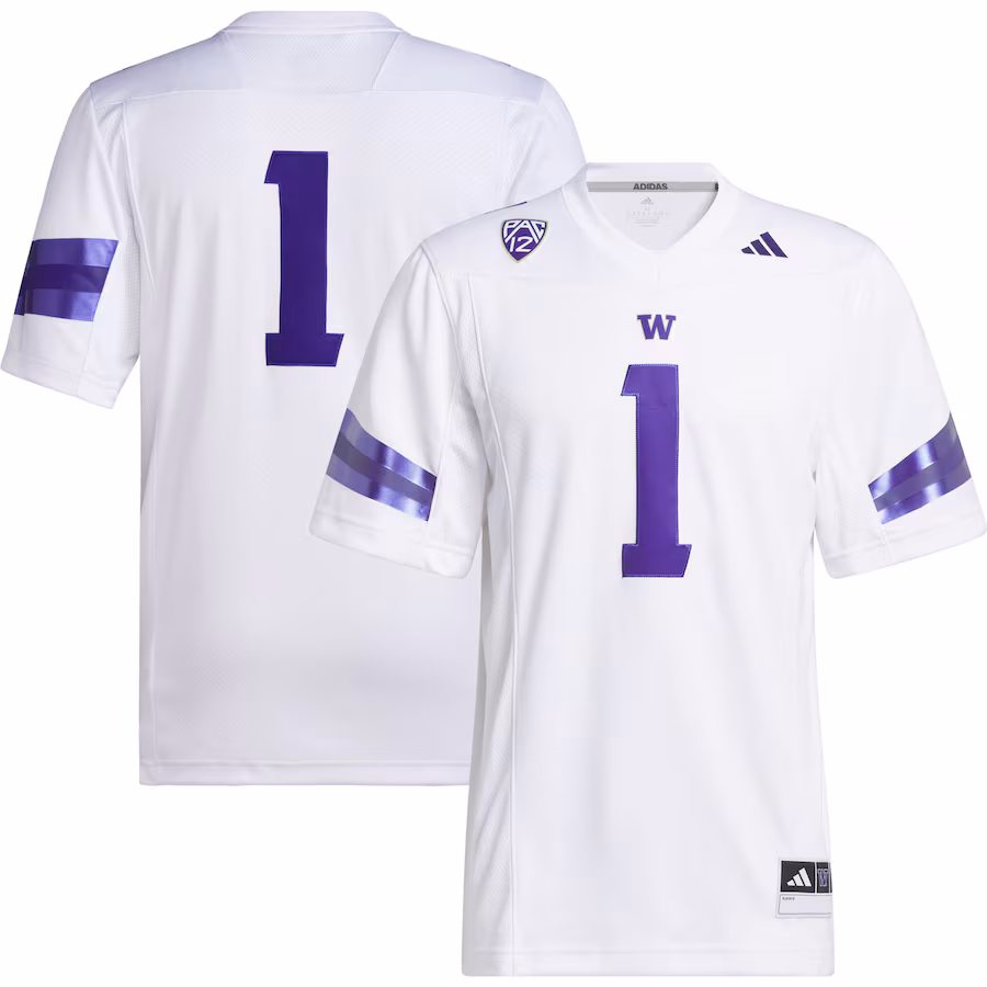 Men's adidas #1 White Washington Huskies Premier Football Jersey - ujerseystore