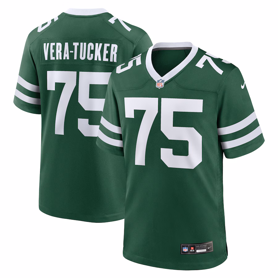 Men's New York Jets Alijah Vera-Tucker Nike Legacy Green Team Game Jersey - ujerseystore