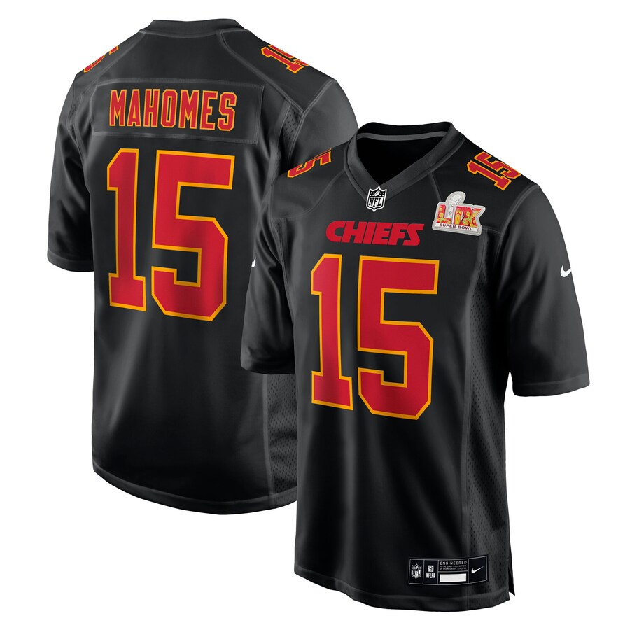 Men's Kansas City Chiefs Patrick Mahomes Nike Carbon Black Super Bowl LIX Fashion Game Jersey - ujerseystore