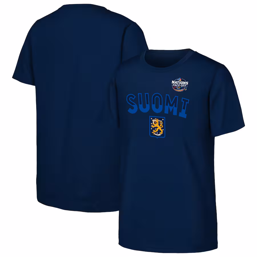 Youth Finland Navy 2025 4 Nations Face-Off Primary Logo T-Shirt - ujerseystore