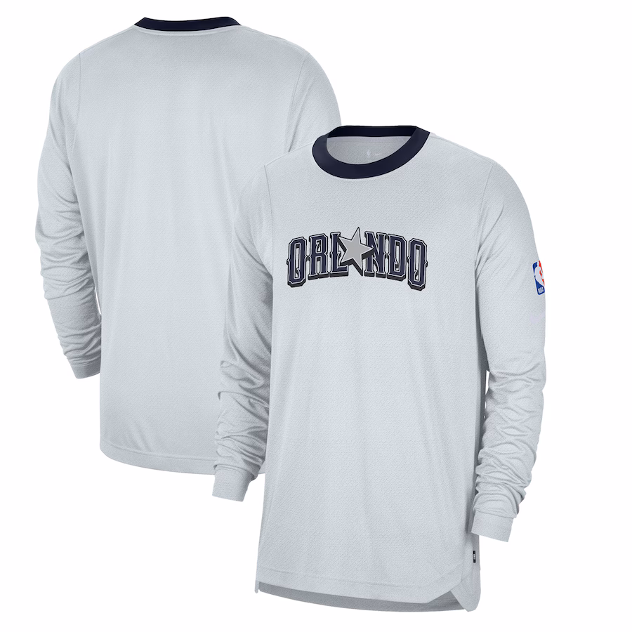Men's Orlando Magic Nike Silver 2024/25 City Edition Authentic Pregame Performance Long Sleeve Shooting T-Shirt - ujerseystore