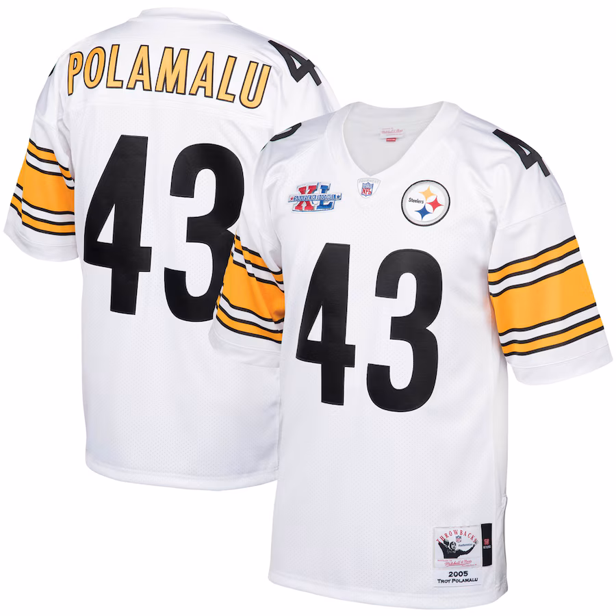 Men's Pittsburgh Steelers 2005 Troy Polamalu Mitchell & Ness White Authentic Throwback Retired Player Jersey - ujerseystore