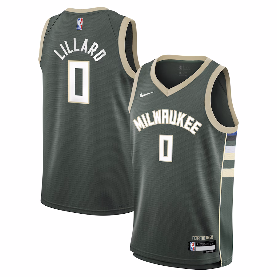 Youth Milwaukee Bucks Damian Lillard Nike Hunter Green Swingman Jersey - Icon Edition - ujerseystore