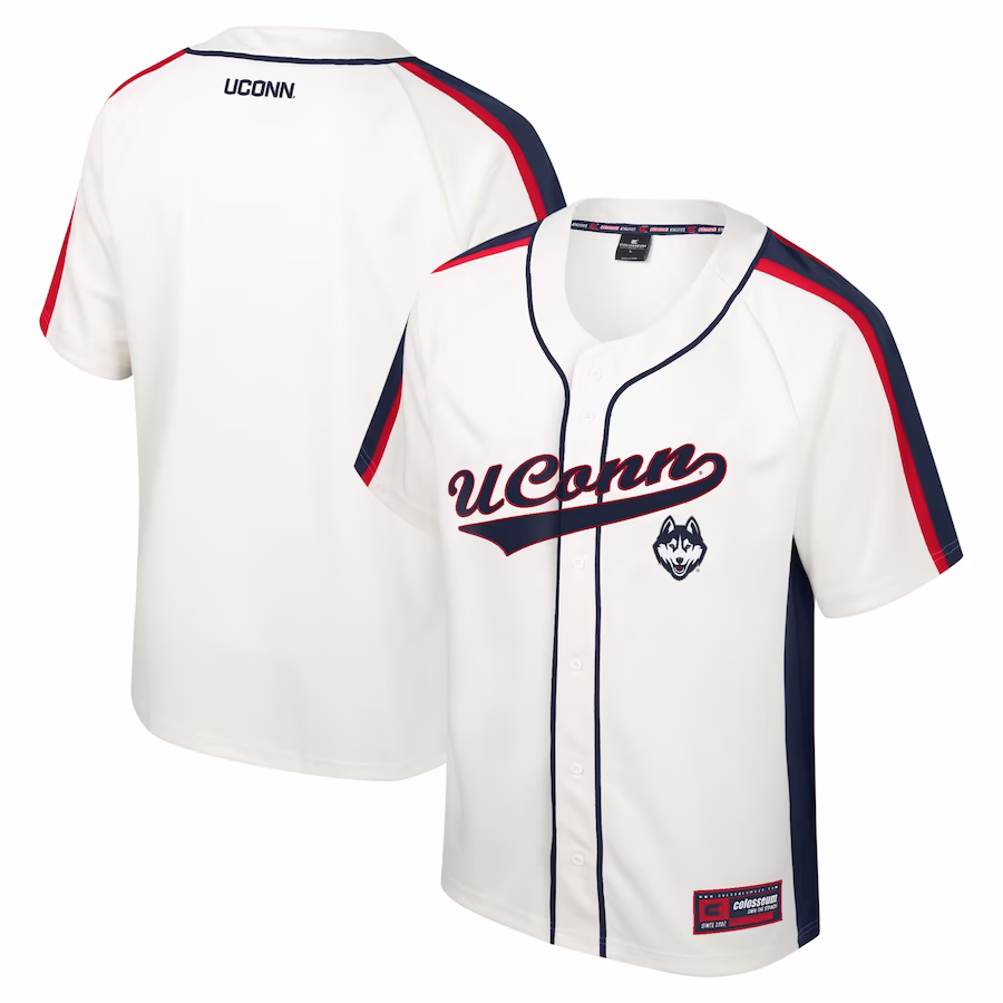 UConn Huskies Colosseum Ruth Button-Up Baseball Jersey - Cream - ujerseystore