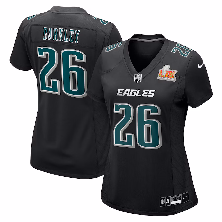 Women's Philadelphia Eagles Saquon Barkley Nike Carbon Black Super Bowl LIX Fashion Game Player Jersey - ujerseystore